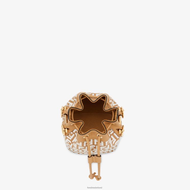 vrouwen accessoires Fendi 0J62L600 Minitasje van raffia met ff-motief van tapijtstof wit