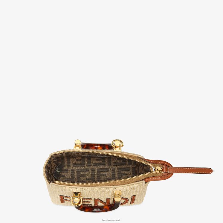 vrouwen accessoires Fendi 0J62L602 Boston tasje van natuurlijk stro beige