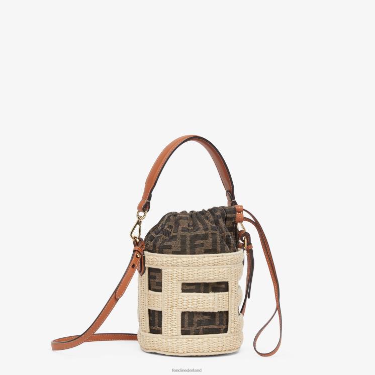 vrouwen accessoires Fendi 0J62L603 Minitasje van natuurlijk stro en ff-stof beige