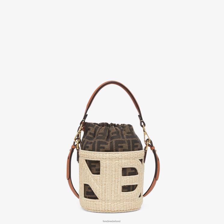 vrouwen accessoires Fendi 0J62L603 Minitasje van natuurlijk stro en ff-stof beige