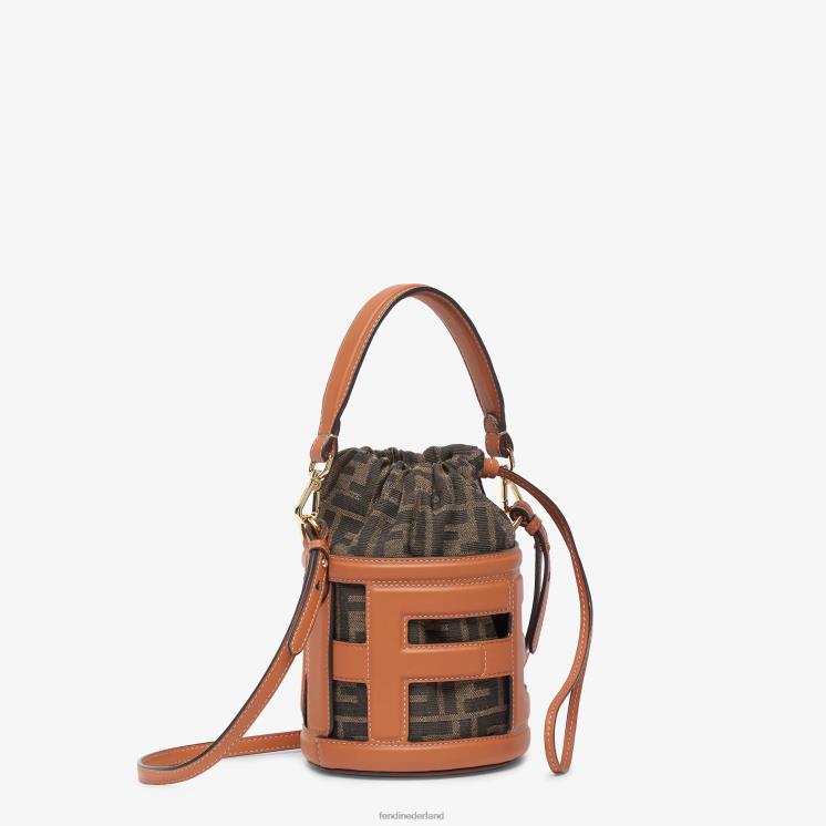 vrouwen accessoires Fendi 0J62L622 Minitasje van leer en ff-stof bruin