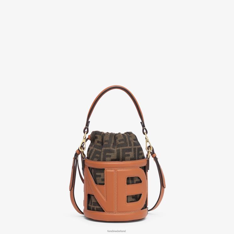 vrouwen accessoires Fendi 0J62L622 Minitasje van leer en ff-stof bruin