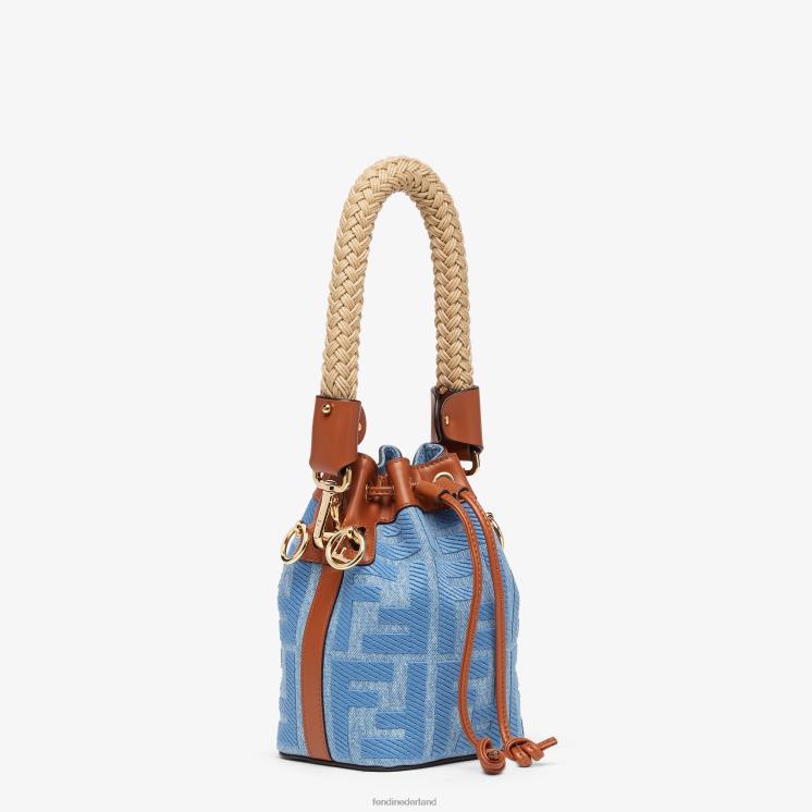 vrouwen accessoires Fendi 0J62L625 Denim minitasje met ff-borduursel lichtblauw