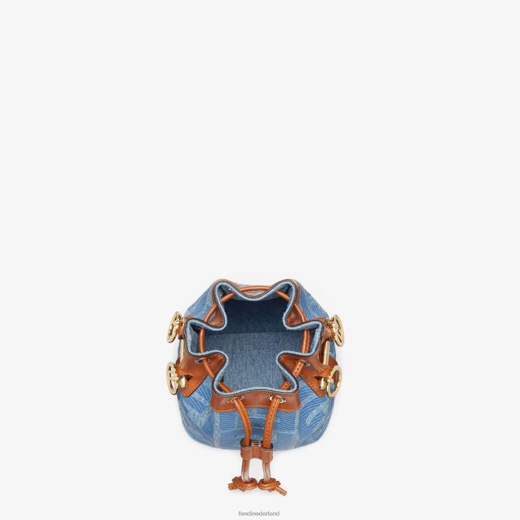 vrouwen accessoires Fendi 0J62L625 Denim minitasje met ff-borduursel lichtblauw