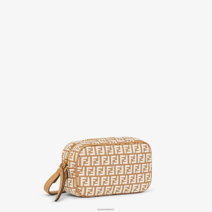 vrouwen accessoires Fendi 0J62L647 Minitasje van raffia met ff-motief van tapijtstof wit