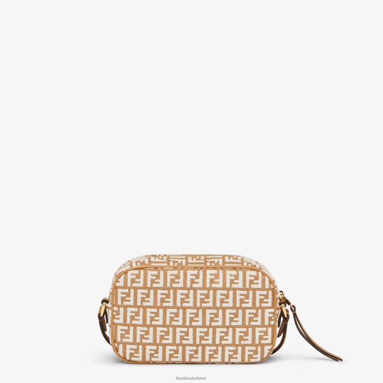 vrouwen accessoires Fendi 0J62L647 Minitasje van raffia met ff-motief van tapijtstof wit