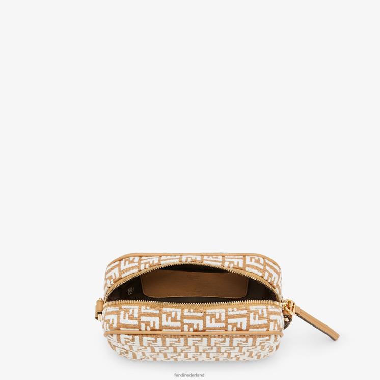 vrouwen accessoires Fendi 0J62L647 Minitasje van raffia met ff-motief van tapijtstof wit