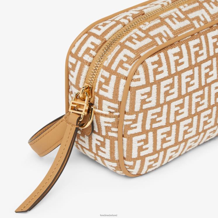 vrouwen accessoires Fendi 0J62L647 Minitasje van raffia met ff-motief van tapijtstof wit