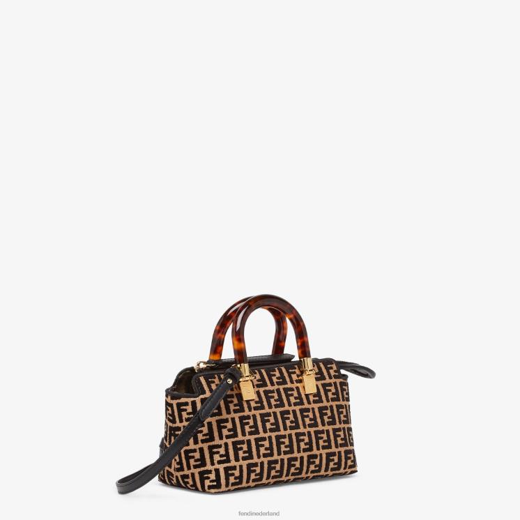 vrouwen accessoires Fendi 0J62L651 kleine Boston tas van raffia met een ff-motief van tapijtstof zwart