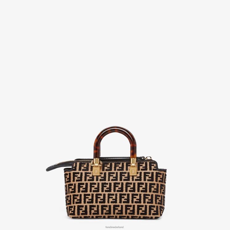 vrouwen accessoires Fendi 0J62L651 kleine Boston tas van raffia met een ff-motief van tapijtstof zwart