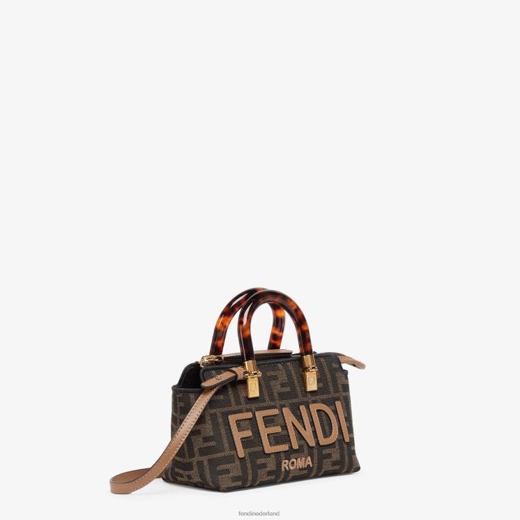 vrouwen accessoires Fendi 0J62L654 kleine Boston-tas van ff-stof bruin