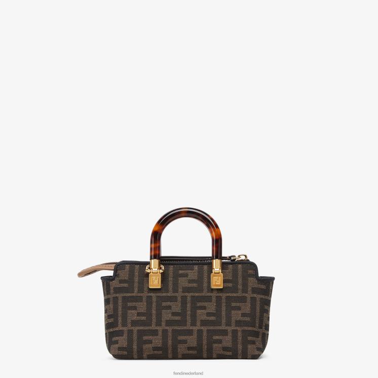 vrouwen accessoires Fendi 0J62L654 kleine Boston-tas van ff-stof bruin