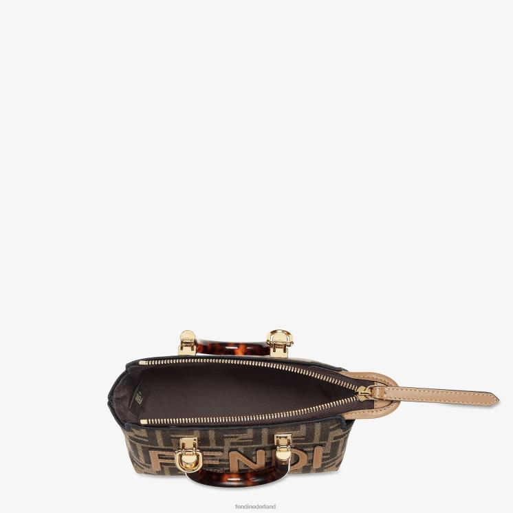 vrouwen accessoires Fendi 0J62L654 kleine Boston-tas van ff-stof bruin