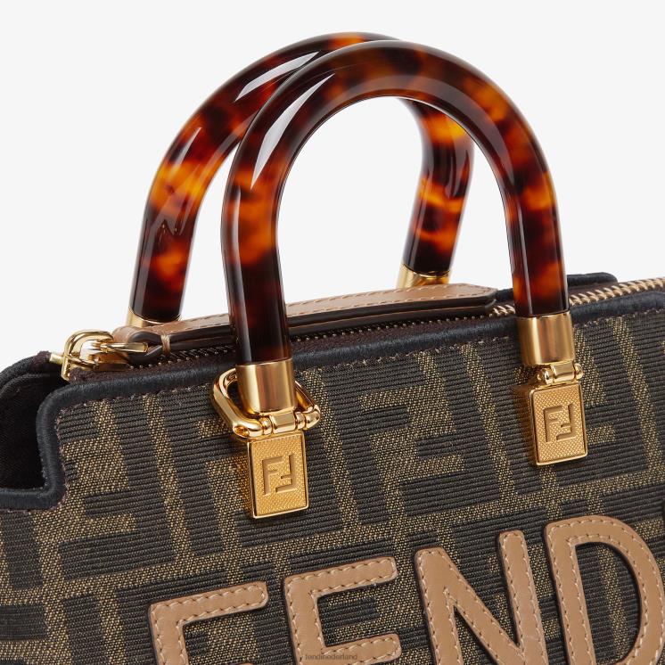 vrouwen accessoires Fendi 0J62L654 kleine Boston-tas van ff-stof bruin