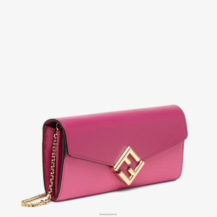 vrouwen accessoires Fendi 0J62L1406 tweekleurige portemonnee van fuchsia en leer beige