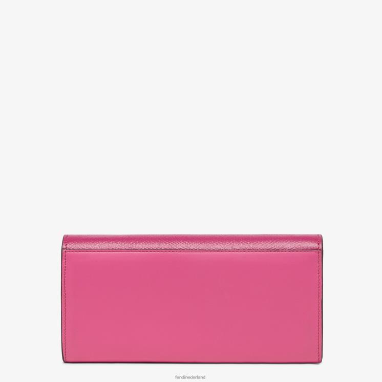 vrouwen accessoires Fendi 0J62L1406 tweekleurige portemonnee van fuchsia en leer beige