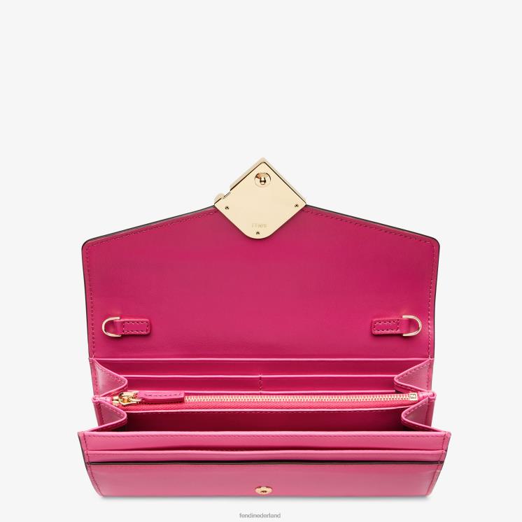 vrouwen accessoires Fendi 0J62L1406 tweekleurige portemonnee van fuchsia en leer beige