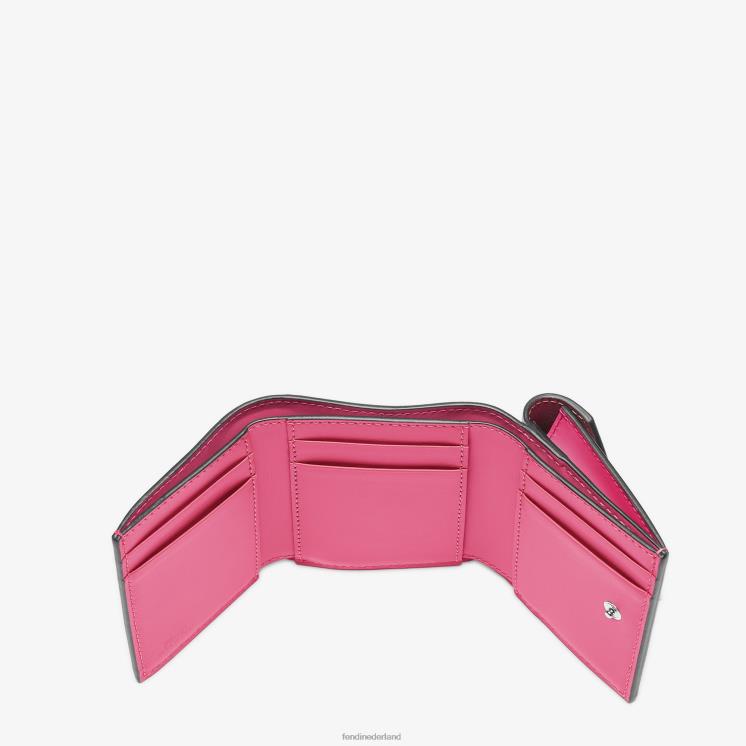 vrouwen accessoires Fendi 0J62L1407 tweekleurige portemonnee van fuchsia en leer beige