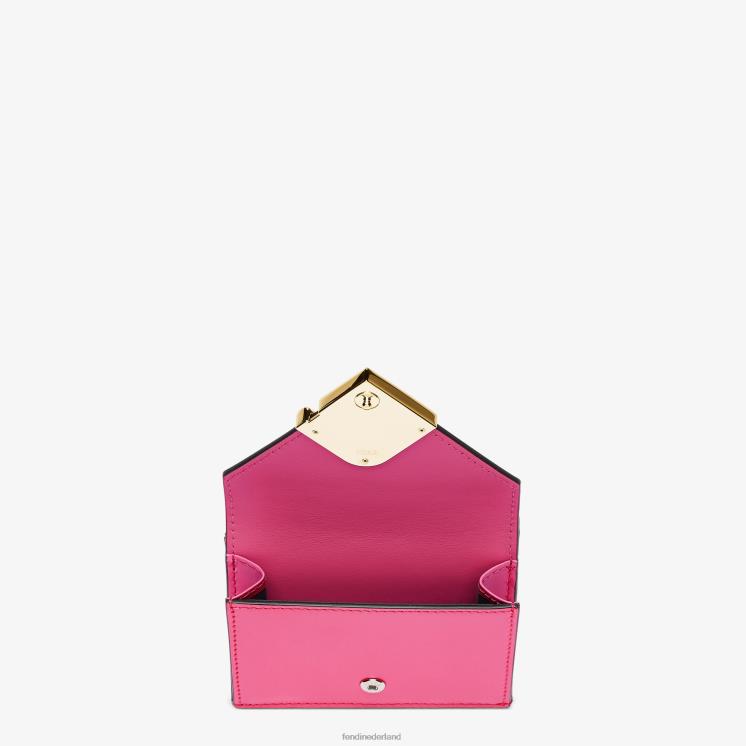 vrouwen accessoires Fendi 0J62L1407 tweekleurige portemonnee van fuchsia en leer beige