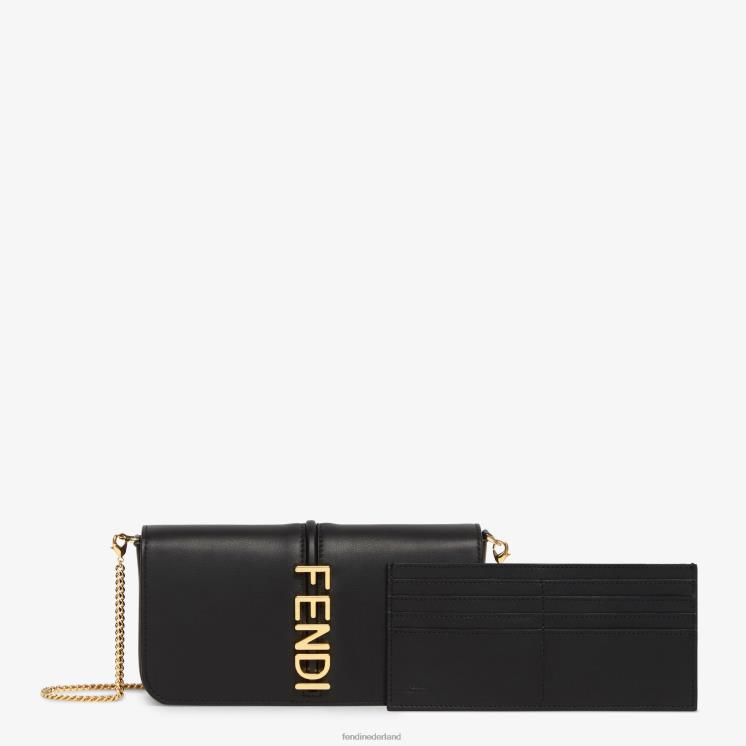 vrouwen accessoires Fendi 0J62L1417 grafiek op ketting lederen portemonnee zwart