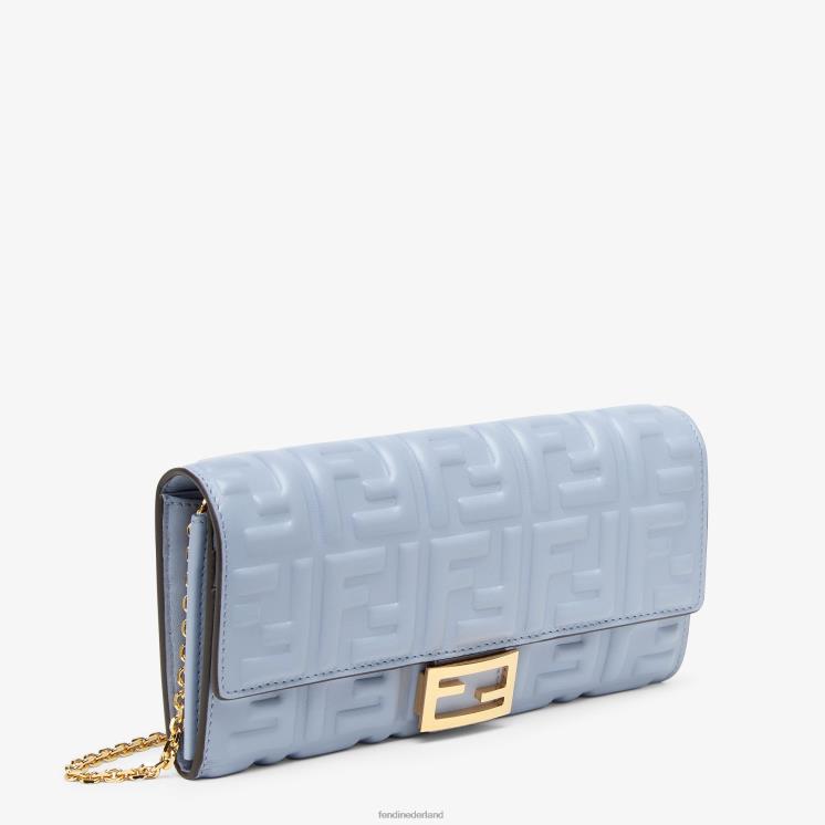 vrouwen accessoires Fendi 0J62L1422 baguette continental met ketting nappa lederen portemonnee lichtblauw