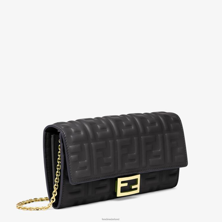 vrouwen accessoires Fendi 0J62L1424 baguette continental met ketting nappa lederen portemonnee zwart