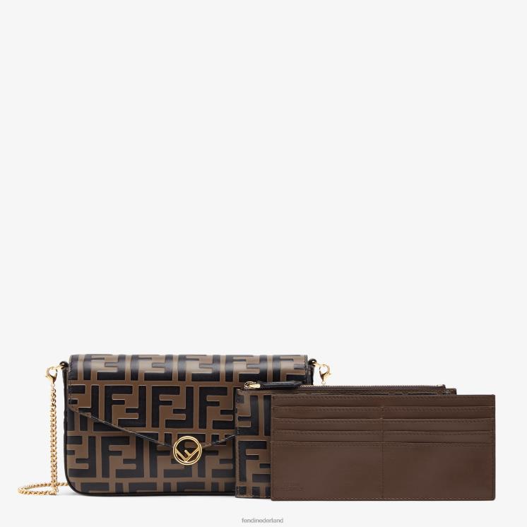 vrouwen accessoires Fendi 0J62L1477 portemonnee aan ketting met zakjes leren mini-tasje bruin