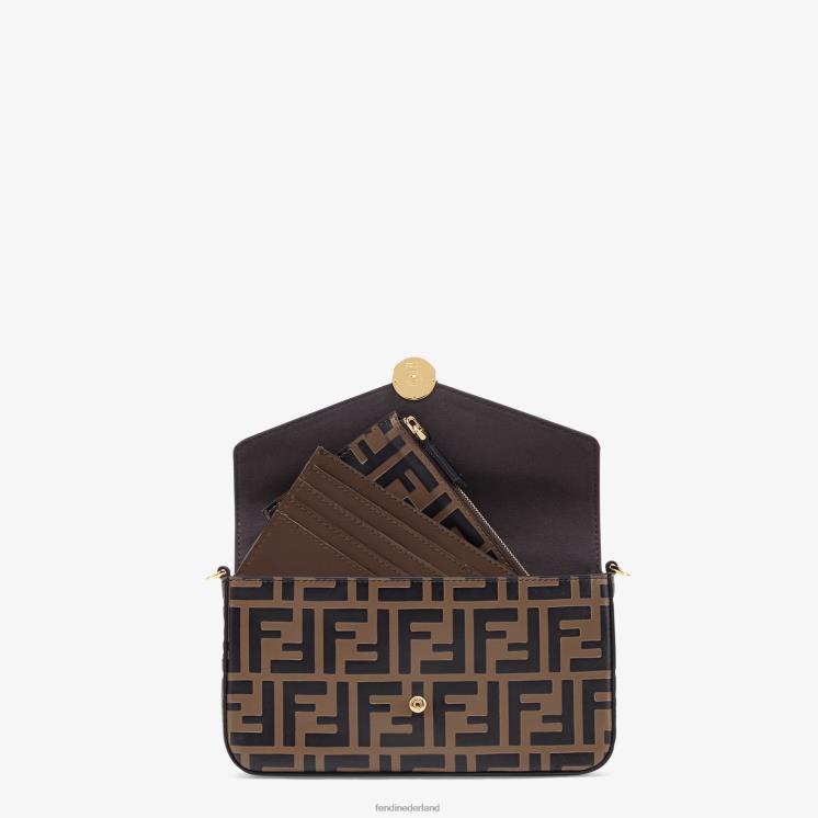 vrouwen accessoires Fendi 0J62L1477 portemonnee aan ketting met zakjes leren mini-tasje bruin