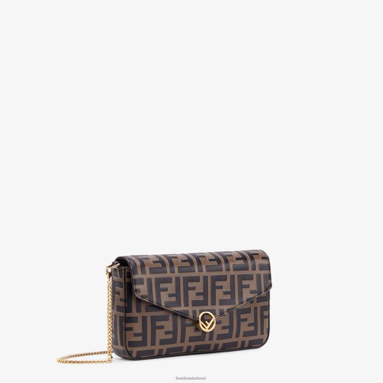 vrouwen accessoires Fendi 0J62L1477 portemonnee aan ketting met zakjes leren mini-tasje bruin