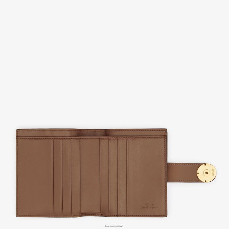 vrouwen accessoires Fendi 0J62L1482 lederen compacte portemonnee bruin
