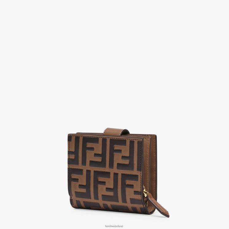vrouwen accessoires Fendi 0J62L1482 lederen compacte portemonnee bruin