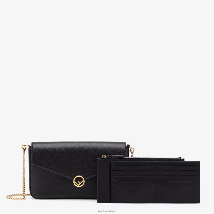 vrouwen accessoires Fendi 0J62L1585 portemonnee aan ketting met zakjes leren mini-tasje zwart