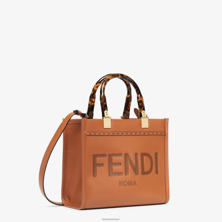vrouwen accessoires Fendi 0J62L522 Sunshine kleine leren shopper bruin