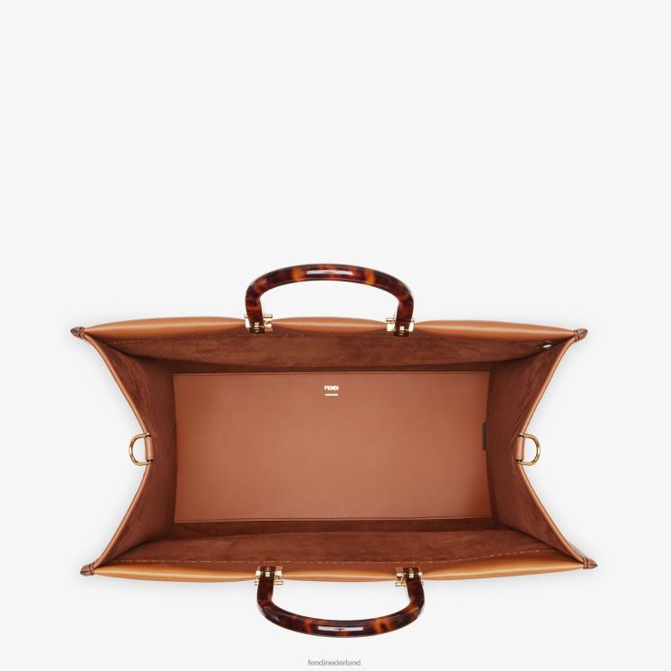 vrouwen accessoires Fendi 0J62L524 Sunshine grote leren shopper bruin