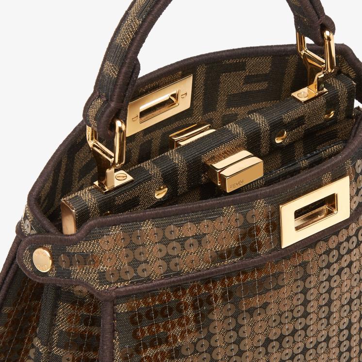 vrouwen accessoires Fendi 0J62L560 ff tas van jacquardstof met pailletten bruin