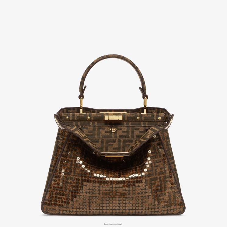vrouwen accessoires Fendi 0J62L561 ff tas van jacquardstof met pailletten bruin