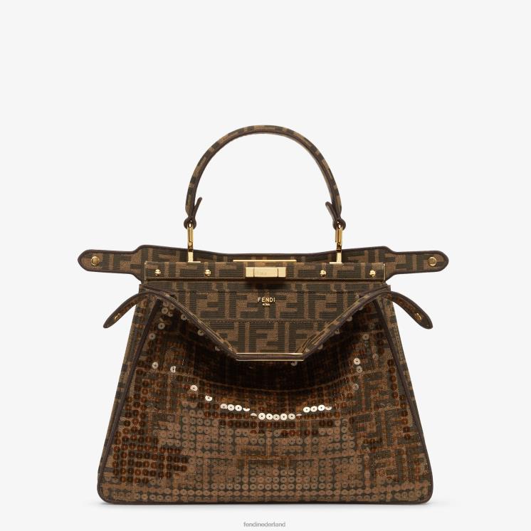 vrouwen accessoires Fendi 0J62L561 ff tas van jacquardstof met pailletten bruin