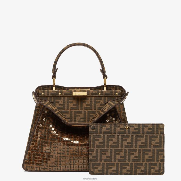 vrouwen accessoires Fendi 0J62L561 ff tas van jacquardstof met pailletten bruin