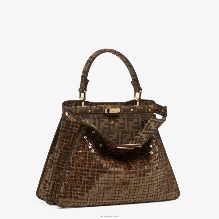 vrouwen accessoires Fendi 0J62L561 ff tas van jacquardstof met pailletten bruin