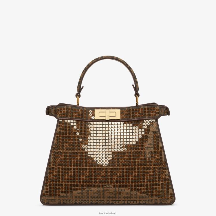 vrouwen accessoires Fendi 0J62L561 ff tas van jacquardstof met pailletten bruin