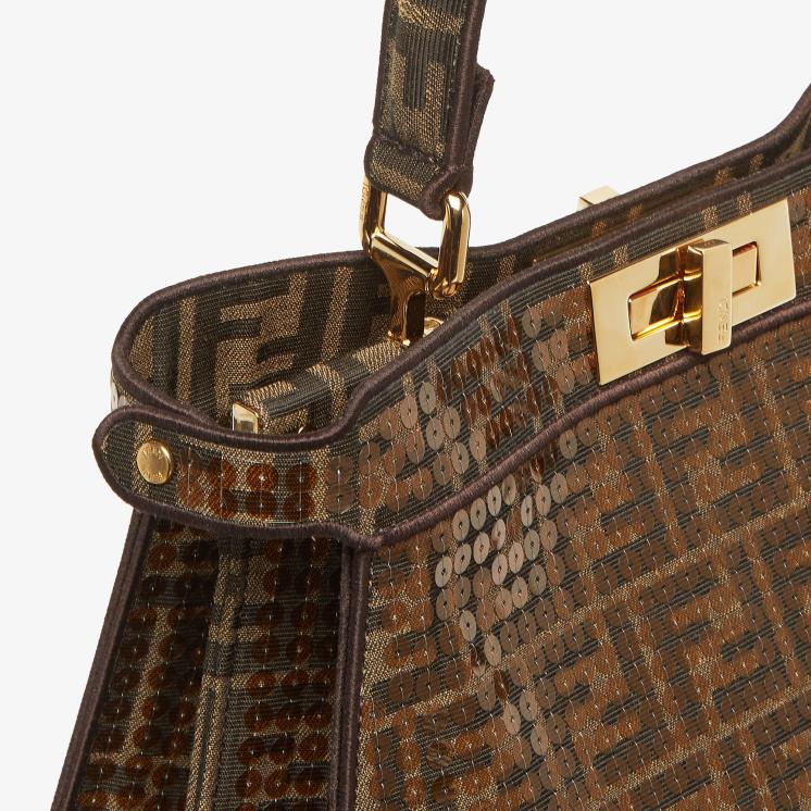 vrouwen accessoires Fendi 0J62L561 ff tas van jacquardstof met pailletten bruin