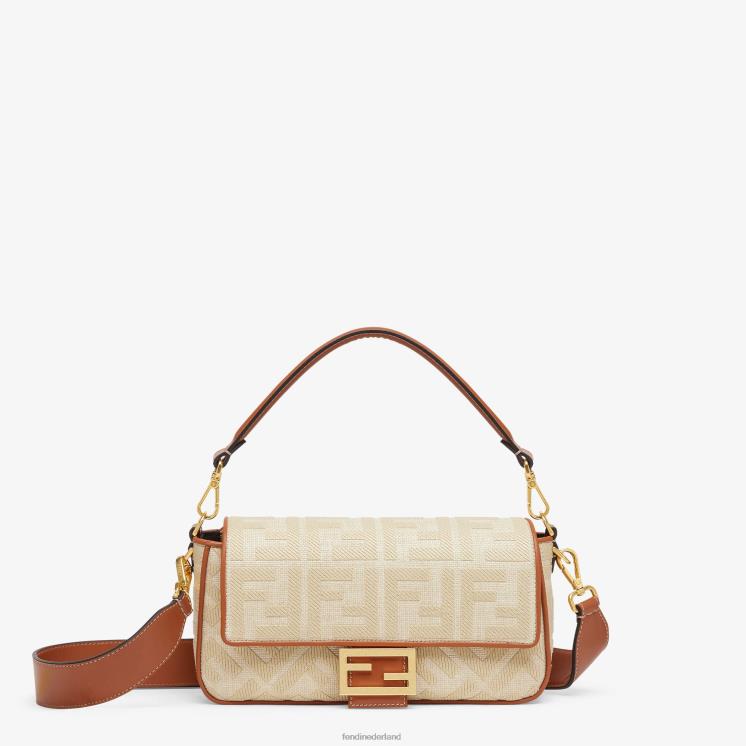 vrouwen accessoires Fendi 0J62L565 Tas van natuurlijk stro met ff-borduurwerk beige