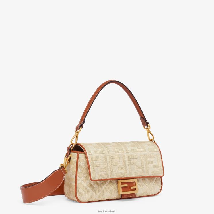vrouwen accessoires Fendi 0J62L565 Tas van natuurlijk stro met ff-borduurwerk beige