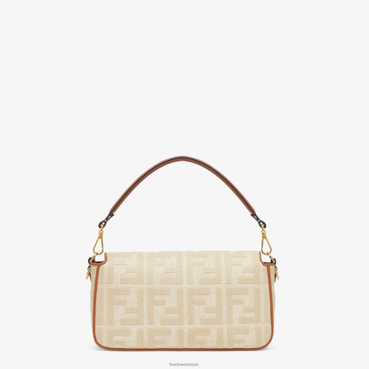 vrouwen accessoires Fendi 0J62L565 Tas van natuurlijk stro met ff-borduurwerk beige