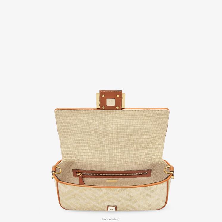 vrouwen accessoires Fendi 0J62L565 Tas van natuurlijk stro met ff-borduurwerk beige