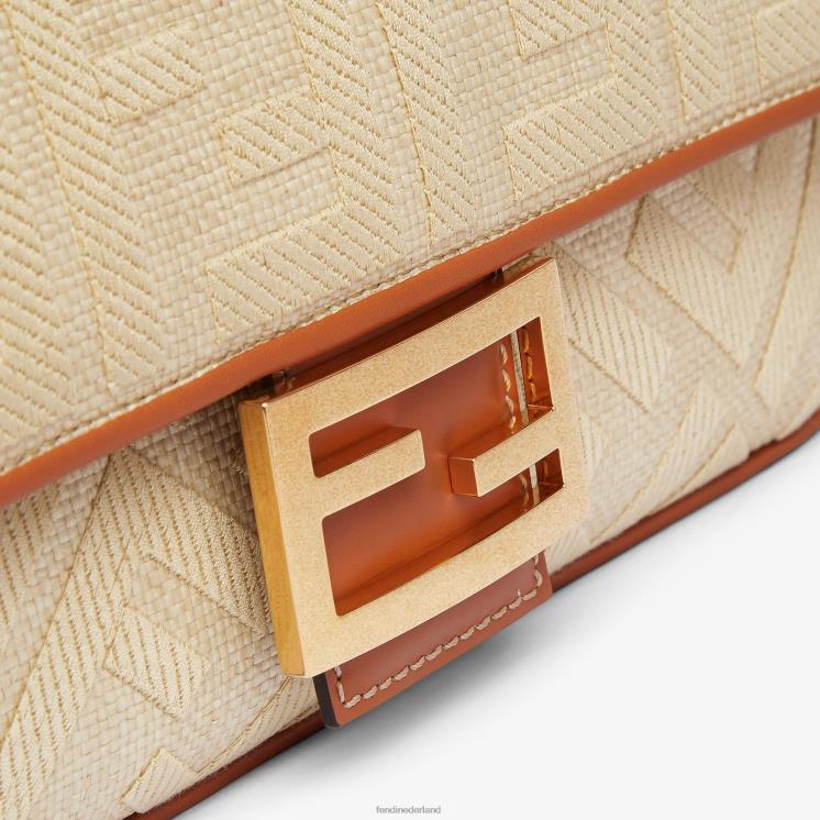 vrouwen accessoires Fendi 0J62L565 Tas van natuurlijk stro met ff-borduurwerk beige