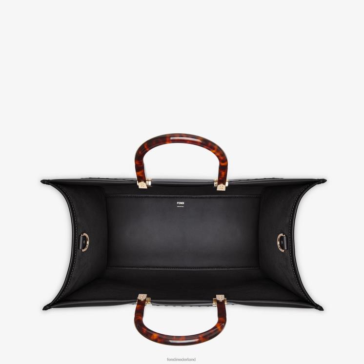 vrouwen accessoires Fendi 0J62L581 Sunshine grote leren shopper zwart