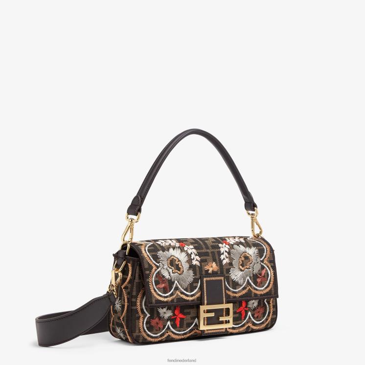 vrouwen accessoires Fendi 0J62L583 ff tas van jacquardstof met bloemenborduursel bruin