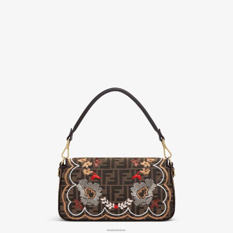 vrouwen accessoires Fendi 0J62L583 ff tas van jacquardstof met bloemenborduursel bruin