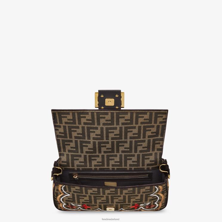 vrouwen accessoires Fendi 0J62L583 ff tas van jacquardstof met bloemenborduursel bruin